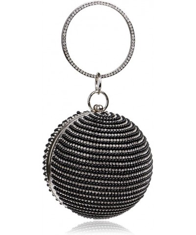 Women's Crystal Ball Round Evening Clutch Wedding Purse Wristlet Bag Black $25.64 Evening Bags