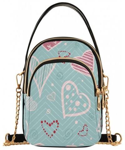 Heart Pattern for Valentine Day Small Crossbody Bag Functional Multi Pocket Bag Shoulder Handbag $13.05 Crossbody Bags