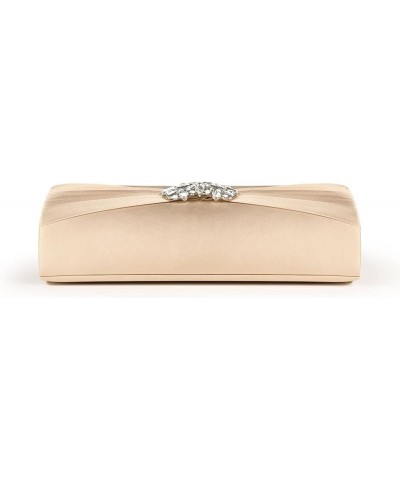 Evening Bags For Women Pleated Satin Rhinestone Brooch Prom Clutch Purse With Detachable Chain Strap Gold $14.57 Evening Bags