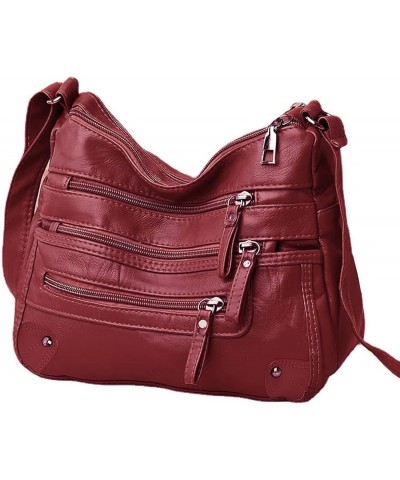 Women Crossbody Bag PU Leather Shoulder Purse Ladies Crossover Bags Lightweight Multi-Pocket Satchel Messenger Bag Wine Red $...