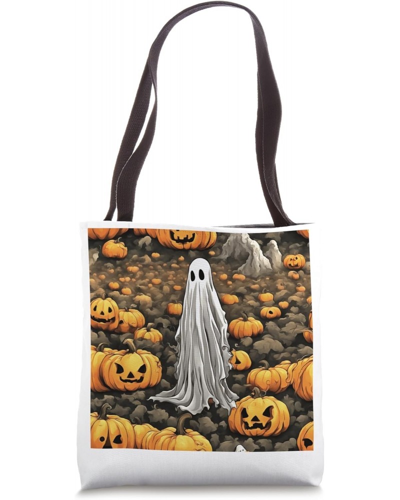 A White Ghost In The Jack O Lantern Patch Tote Bag $11.75 Totes