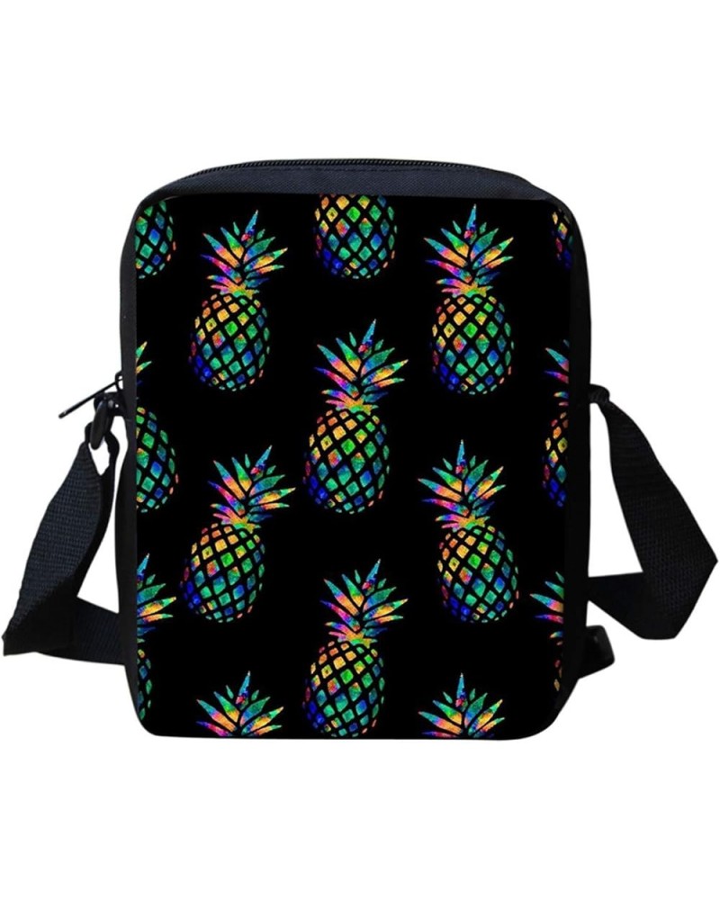 Small Messenger Bag for Women Girls Travel Crossbody Purse Sling Handbag Black Pineapple $10.79 Crossbody Bags