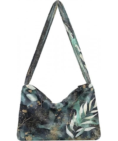 Geometric Brush Simple Shoulder Bag, Furry Bag Purses for Women Hobo Bag Floral Branch on Gold $11.96 Hobo Bags