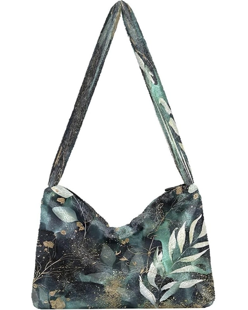 Geometric Brush Simple Shoulder Bag, Furry Bag Purses for Women Hobo Bag Floral Branch on Gold $11.96 Hobo Bags