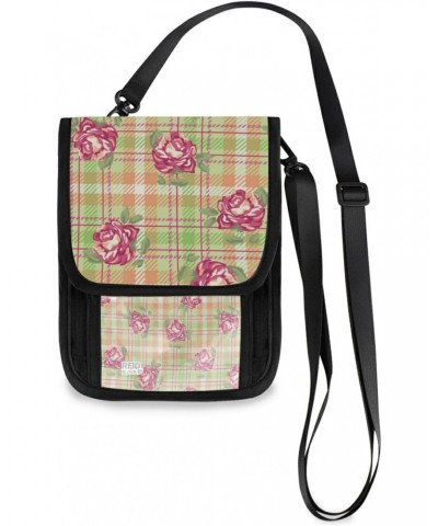 Small Crossbody Cell Phone Purse Bag 3 for Women Wallet Purse Pink Roses over Plaid Pattern Mini Messenger Shoulder Handbag $...