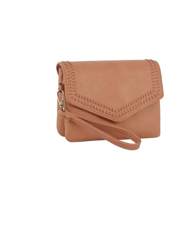 Stay Trendy with Detachable Strap Crossbody Wristlet in PU Leather for Women Peach(0037) $15.12 Crossbody Bags