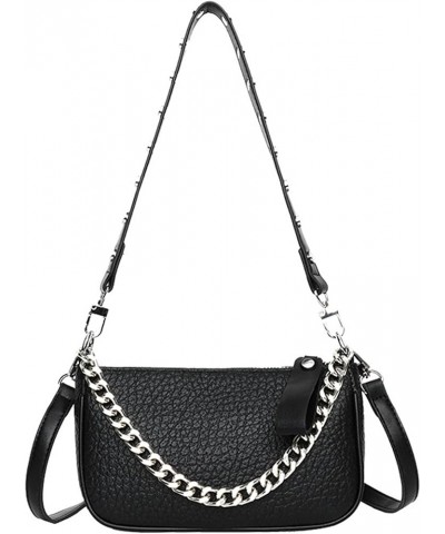 Soft Leather Chain Single Shoulder Crossbody Bag Y2k Handbag Solid Chain Underarm Bags Black $31.81 Shoulder Bags