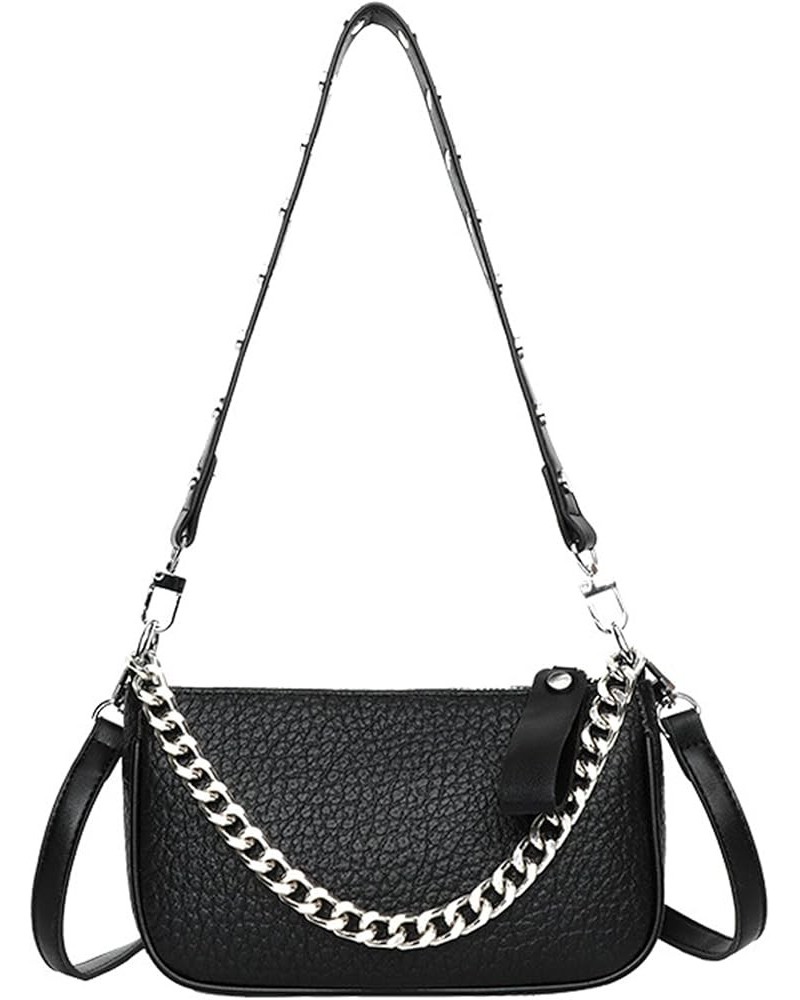 Soft Leather Chain Single Shoulder Crossbody Bag Y2k Handbag Solid Chain Underarm Bags Black $31.81 Shoulder Bags