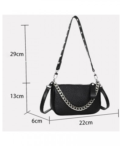 Soft Leather Chain Single Shoulder Crossbody Bag Y2k Handbag Solid Chain Underarm Bags Black $31.81 Shoulder Bags