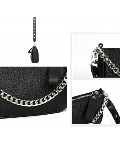 Soft Leather Chain Single Shoulder Crossbody Bag Y2k Handbag Solid Chain Underarm Bags Black $31.81 Shoulder Bags