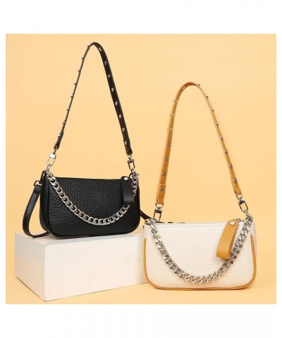 Soft Leather Chain Single Shoulder Crossbody Bag Y2k Handbag Solid Chain Underarm Bags Black $31.81 Shoulder Bags