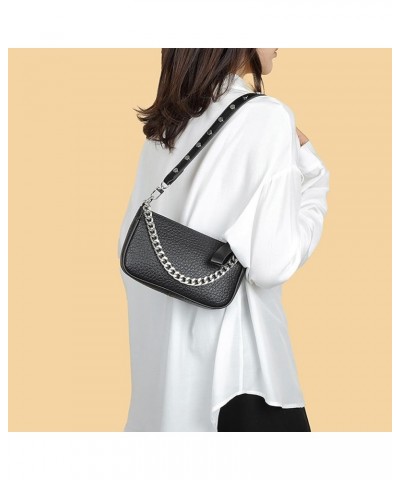 Soft Leather Chain Single Shoulder Crossbody Bag Y2k Handbag Solid Chain Underarm Bags Black $31.81 Shoulder Bags