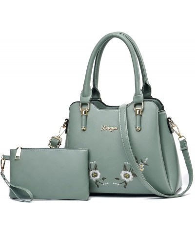 Purses and Handbags for Women Fashion Tote Bag Shoulder Bag Top Handle Satchel Purse Set 2pcs 3-green Flower $17.23 Totes