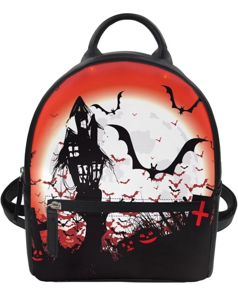 Small Shoulder Backpack Purse for Women Ladies Elegant Bagpack Illustrated Boston Terrier Printed Knapsacks Halloween Haunted...