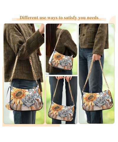 Women Chain Shoulder Purse Bag With Zipper Autumn Pumpkin Sunflower Print, Roses Leaves Hobo Tote Clutch Handbags with Chain ...