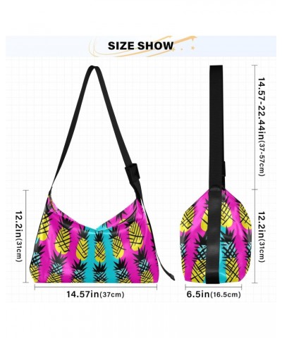 Colorful Pineapple Tiled Women Leather Handbags Hobo Leather Purse Women Shoulder Bag with Adjustable Shoulder Strap for Work...