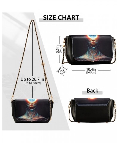 Women's Crossbody Handbags Leather Shoulder Bags Wallet Black Flap (Universe Brain) Print Adjustable Chain Straps Satchel Bag...