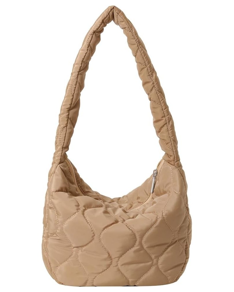 Lightweight Puffy Hobo Bag Versatile Down Tote Handbag Large Capacity Casual Zipper Travel Purse Women Padding Shoulde Khaki ...