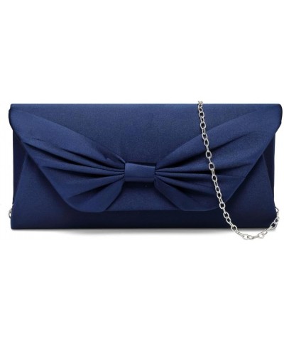 Clutch Purse Elegant Bowknot Evening Bag Classy Purse Wedding Party Shoulder Bow Bag Dark Blue $10.80 Evening Bags