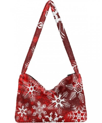 Christmas Women Boho Handbag Snowflake Red White Underarm Bag Tote Bag Shoulder Bag Crossbody Bag Fluffy Cell Phone Purse Lad...