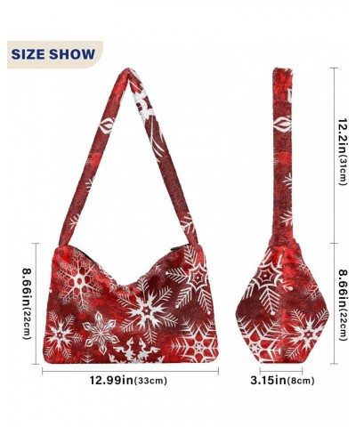 Christmas Women Boho Handbag Snowflake Red White Underarm Bag Tote Bag Shoulder Bag Crossbody Bag Fluffy Cell Phone Purse Lad...