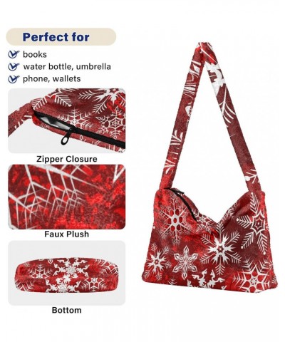 Christmas Women Boho Handbag Snowflake Red White Underarm Bag Tote Bag Shoulder Bag Crossbody Bag Fluffy Cell Phone Purse Lad...