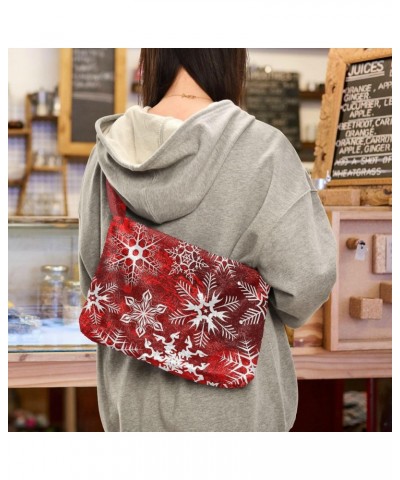 Christmas Women Boho Handbag Snowflake Red White Underarm Bag Tote Bag Shoulder Bag Crossbody Bag Fluffy Cell Phone Purse Lad...