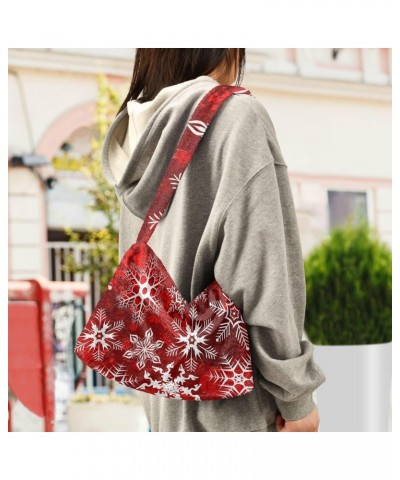 Christmas Women Boho Handbag Snowflake Red White Underarm Bag Tote Bag Shoulder Bag Crossbody Bag Fluffy Cell Phone Purse Lad...