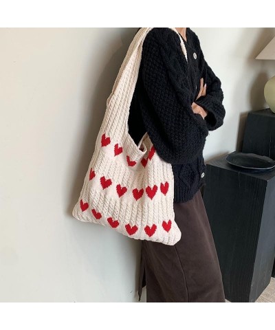 Women's Crochet Tote Bags Boho Tote Bags Heart-shaped Beach Handbags Knit Vacation Aesthetic Casual Love Hobo Bags Apricot $1...