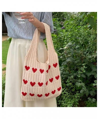 Women's Crochet Tote Bags Boho Tote Bags Heart-shaped Beach Handbags Knit Vacation Aesthetic Casual Love Hobo Bags Apricot $1...