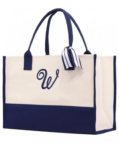 Premium Quality Personalized Gift Monogram Initial 100% Cotton Chic Tote Bag with Customize Option - Navy W $11.85 Totes