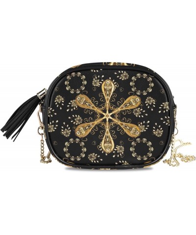 Women's Exotic Golden Mandala Flower Print Crossbody Bag Fashion Purses Bag Cross Body Bag Shoulder Handbag with Adjustable C...