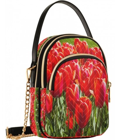 Field Of Red Tulips Crossbody Handbags for Women Casual Leather Shoulder Phone Purse $15.33 Crossbody Bags