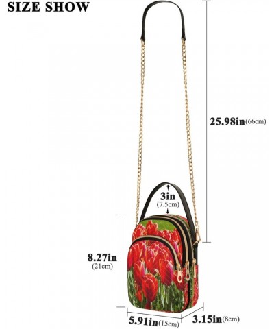 Field Of Red Tulips Crossbody Handbags for Women Casual Leather Shoulder Phone Purse $15.33 Crossbody Bags