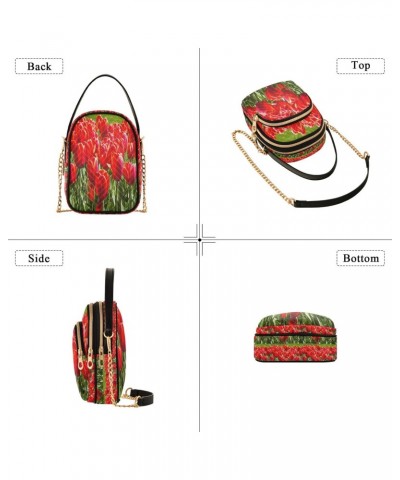 Field Of Red Tulips Crossbody Handbags for Women Casual Leather Shoulder Phone Purse $15.33 Crossbody Bags