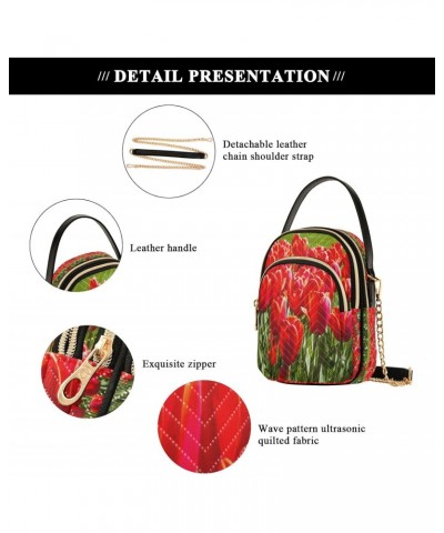 Field Of Red Tulips Crossbody Handbags for Women Casual Leather Shoulder Phone Purse $15.33 Crossbody Bags