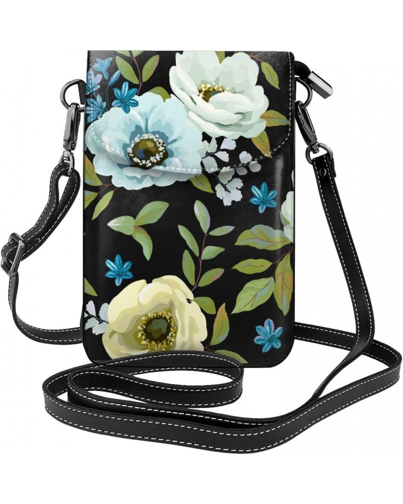 Flowers Anemones Blue Agapanthus Small Flip Crossbody Bag Cell Phone Pouch for Women Wallet Bag Coin Purse $16.65 Crossbody Bags