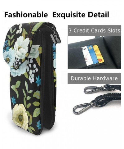 Flowers Anemones Blue Agapanthus Small Flip Crossbody Bag Cell Phone Pouch for Women Wallet Bag Coin Purse $16.65 Crossbody Bags