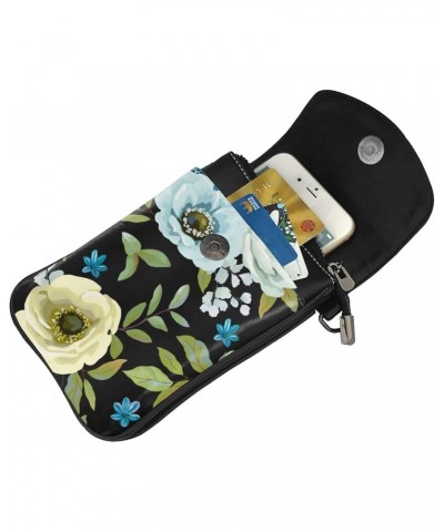 Flowers Anemones Blue Agapanthus Small Flip Crossbody Bag Cell Phone Pouch for Women Wallet Bag Coin Purse $16.65 Crossbody Bags