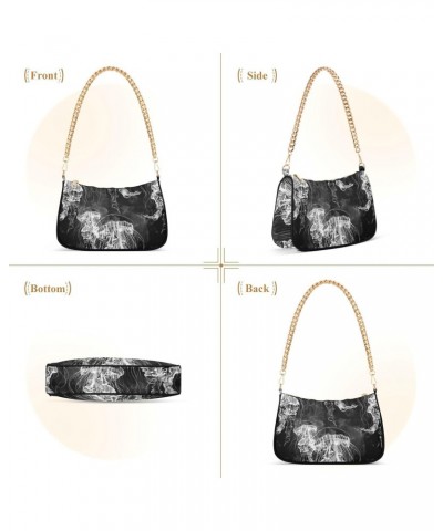 Watercolor Jellyfish Shoulder Bag for Women Clutch Shoulder Purse Chain Bag with Zipper Closure Women's Tote Hobo Handbags Wa...