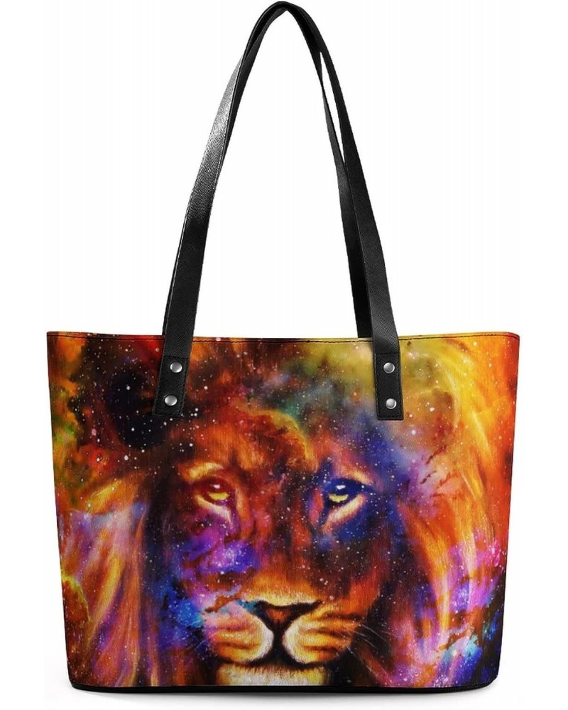 Womens Handbag Lion Animal Leather Tote Bag Top Handle Satchel Bags For Lady $14.35 Totes