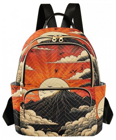 Small Fashion Backpack for Women Traditional Japanese Painting Print Ladies Travel Daypack Aesthetic Shoulder Bag 11.4×6.1×14...