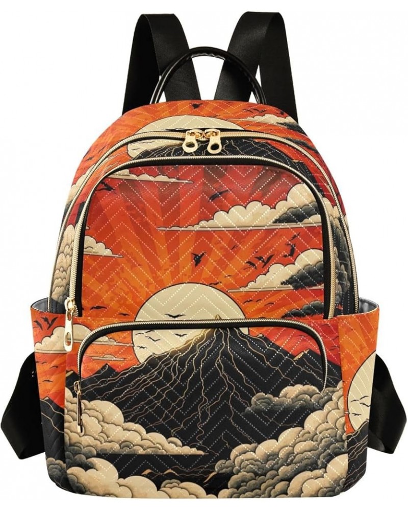 Small Fashion Backpack for Women Traditional Japanese Painting Print Ladies Travel Daypack Aesthetic Shoulder Bag 11.4×6.1×14...