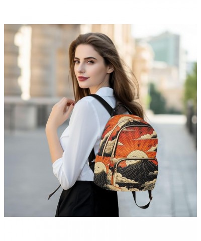 Small Fashion Backpack for Women Traditional Japanese Painting Print Ladies Travel Daypack Aesthetic Shoulder Bag 11.4×6.1×14...