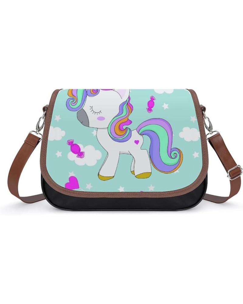 Printed Shoulder Crossbody Bag Leather Hobo Bags Medium Ladies Top Handles Satchels Cute Unicorn Smiling Color13 $22.78 Hobo ...