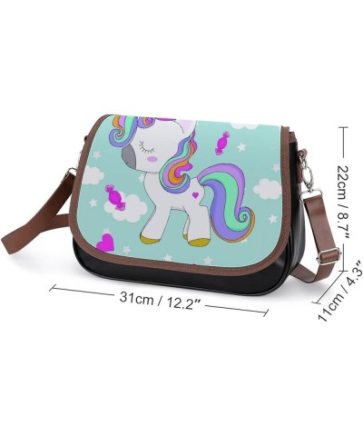 Printed Shoulder Crossbody Bag Leather Hobo Bags Medium Ladies Top Handles Satchels Cute Unicorn Smiling Color13 $22.78 Hobo ...