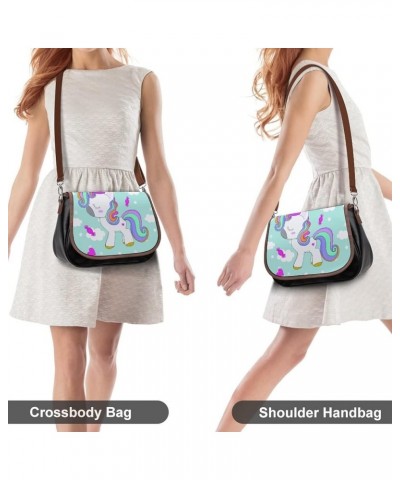 Printed Shoulder Crossbody Bag Leather Hobo Bags Medium Ladies Top Handles Satchels Cute Unicorn Smiling Color13 $22.78 Hobo ...