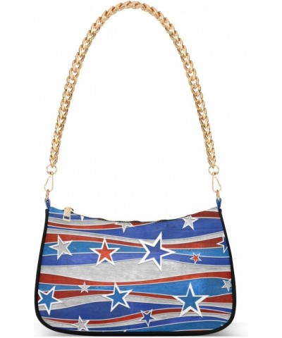 American Flag Shoulder Bag for Women Fabric Crescent Handbag with Zipper Chain Clutch Purses for Teen Girls Travel Party Conc...