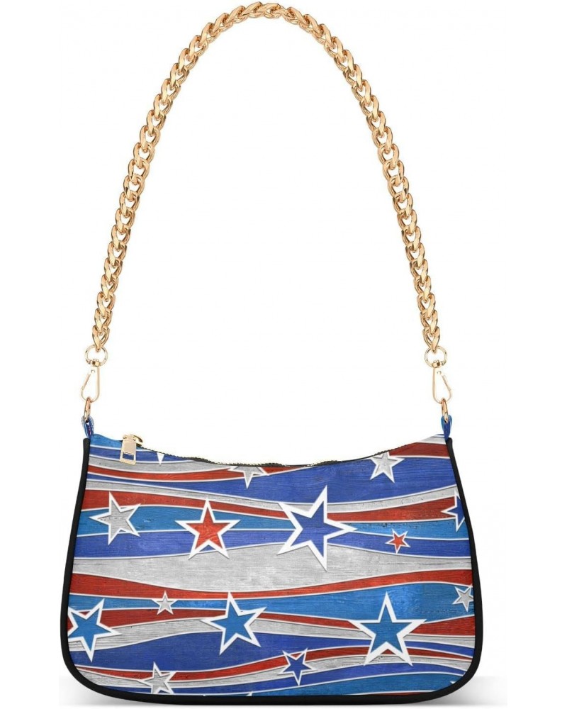 American Flag Shoulder Bag for Women Fabric Crescent Handbag with Zipper Chain Clutch Purses for Teen Girls Travel Party Conc...