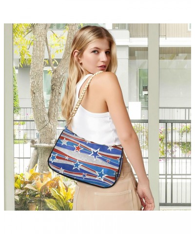 American Flag Shoulder Bag for Women Fabric Crescent Handbag with Zipper Chain Clutch Purses for Teen Girls Travel Party Conc...